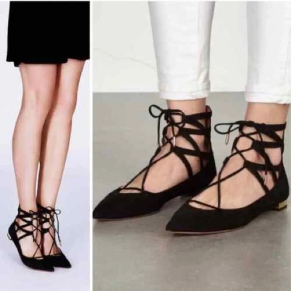 Aquazzura Belgravia black lace up flats sz 42 - Picture 1 of 9